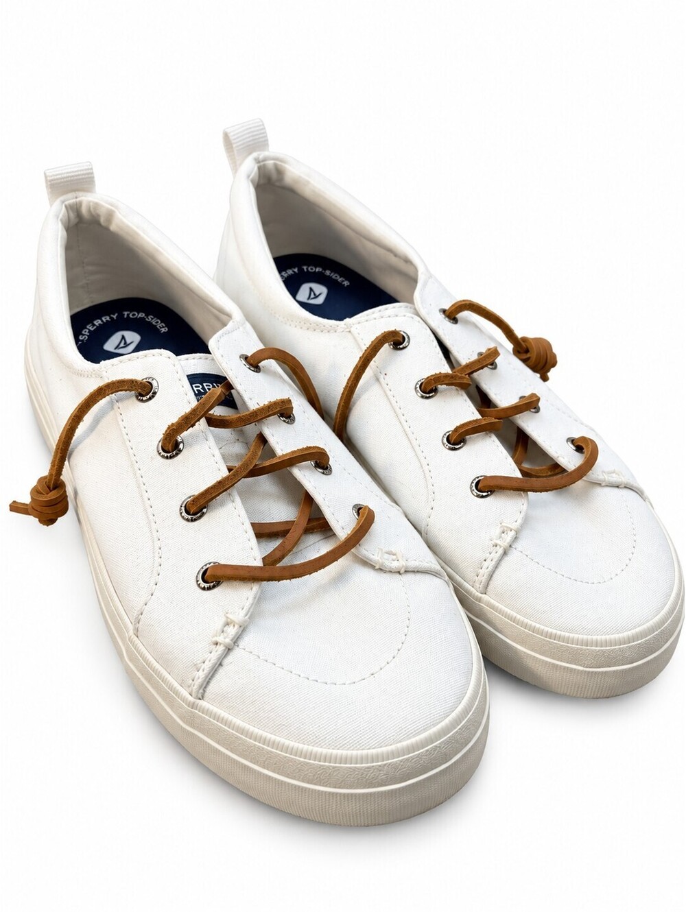 Sperry Women's White Canvas Sneakers with Brown Laces Size 11